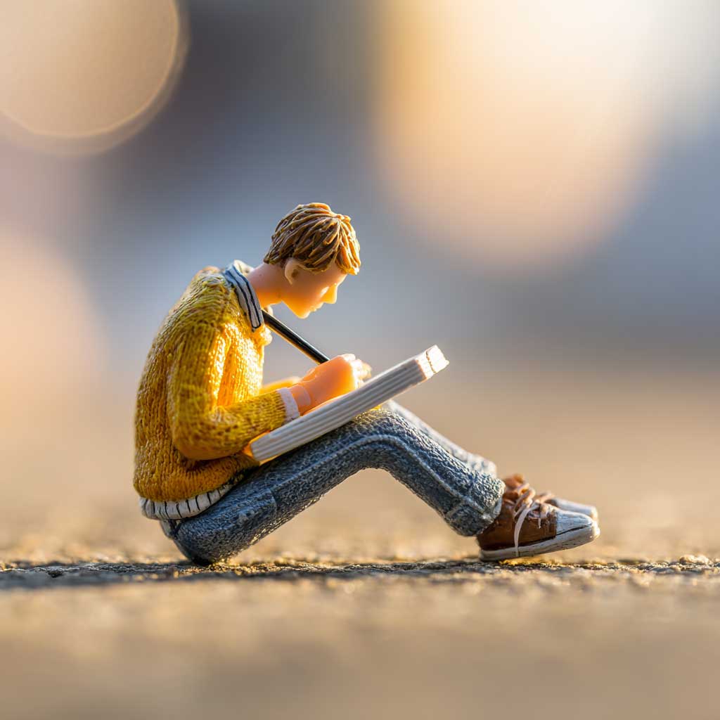 Young person writing with focus and intention